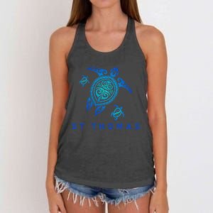 St Thomas Virgin Islands Sea Blue Tribal Turtle Women's Knotted Racerback Tank