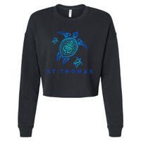 St Thomas Virgin Islands Sea Blue Tribal Turtle Cropped Pullover Crew