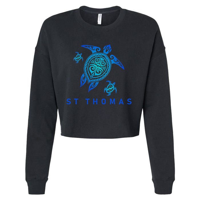 St Thomas Virgin Islands Sea Blue Tribal Turtle Cropped Pullover Crew