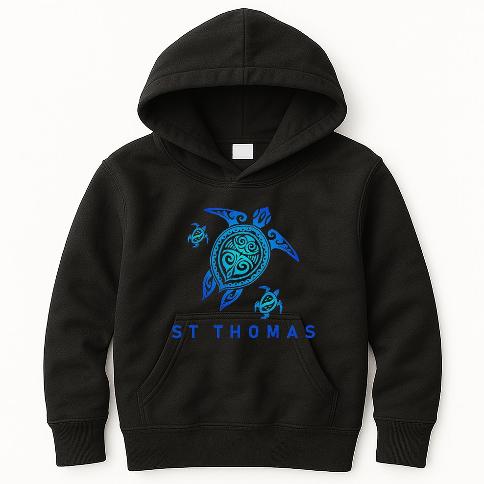 St Thomas Virgin Islands Sea Blue Tribal Turtle Kids Hoodie