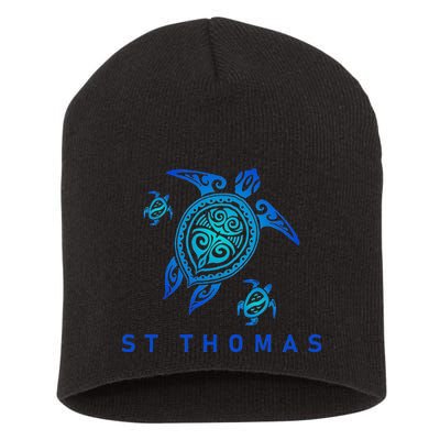 St Thomas Virgin Islands Sea Blue Tribal Turtle Short Acrylic Beanie