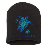 St Thomas Virgin Islands Sea Blue Tribal Turtle Short Acrylic Beanie