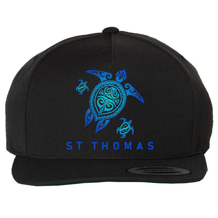 St Thomas Virgin Islands Sea Blue Tribal Turtle Wool Snapback Cap