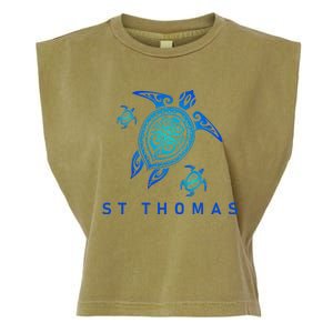 St Thomas Virgin Islands Sea Blue Tribal Turtle Garment-Dyed Women's Muscle Tee