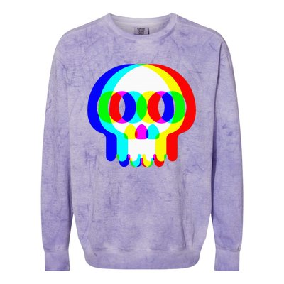 Skull Trippy Vaporwave Halloween Techno Rave Edm Party Colorblast Crewneck Sweatshirt