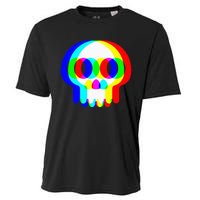 Skull Trippy Vaporwave Halloween Techno Rave Edm Party Cooling Performance Crew T-Shirt