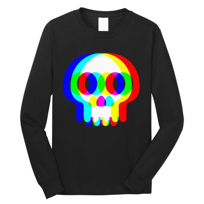 Skull Trippy Vaporwave Halloween Techno Rave Edm Party Long Sleeve Shirt