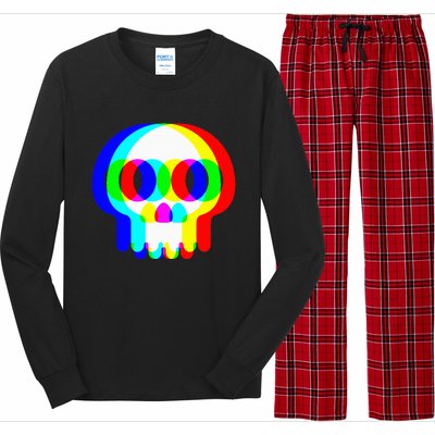 Skull Trippy Vaporwave Halloween Techno Rave Edm Party Long Sleeve Pajama Set