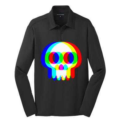 Skull Trippy Vaporwave Halloween Techno Rave Edm Party Silk Touch Performance Long Sleeve Polo