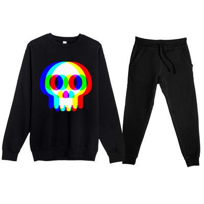 Skull Trippy Vaporwave Halloween Techno Rave Edm Party Premium Crewneck Sweatsuit Set