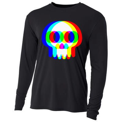 Skull Trippy Vaporwave Halloween Techno Rave Edm Party Cooling Performance Long Sleeve Crew