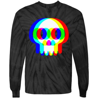 Skull Trippy Vaporwave Halloween Techno Rave Edm Party Tie-Dye Long Sleeve Shirt