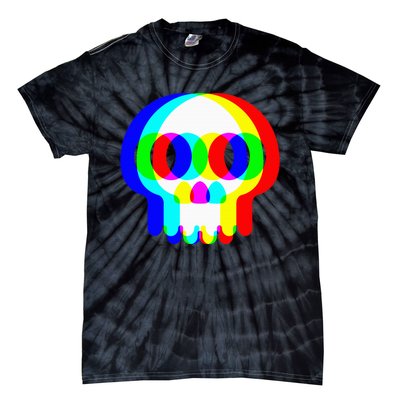 Skull Trippy Vaporwave Halloween Techno Rave Edm Party Tie-Dye T-Shirt