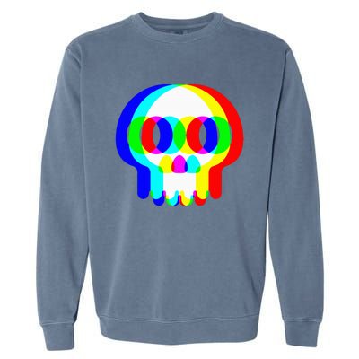 Skull Trippy Vaporwave Halloween Techno Rave Edm Party Garment-Dyed Sweatshirt