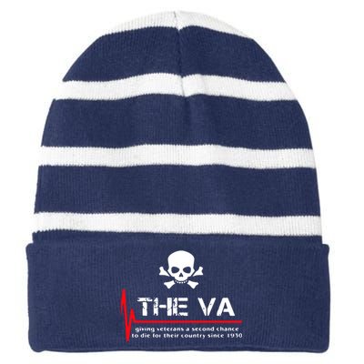 Skull The VA Giving Veterans A Second Chance Striped Beanie with Solid Band