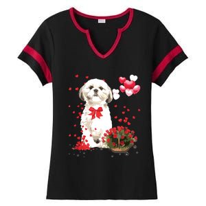 Shih Tzu Valentines Day Funny Dog Lover Happy Valentine Ladies Halftime Notch Neck Tee