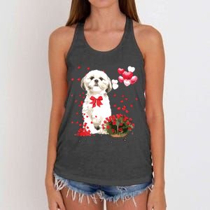 Shih Tzu Valentines Day Funny Dog Lover Happy Valentine Women's Knotted Racerback Tank