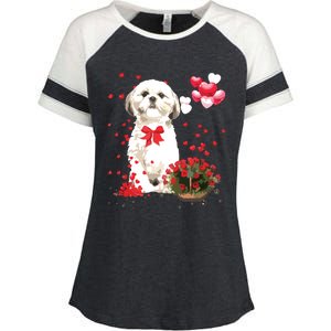 Shih Tzu Valentines Day Funny Dog Lover Happy Valentine Enza Ladies Jersey Colorblock Tee