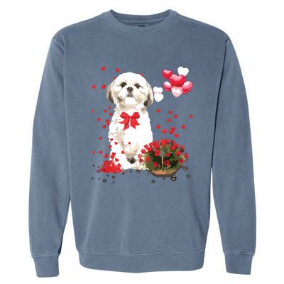 Shih Tzu Valentines Day Funny Dog Lover Happy Valentine Garment-Dyed Sweatshirt