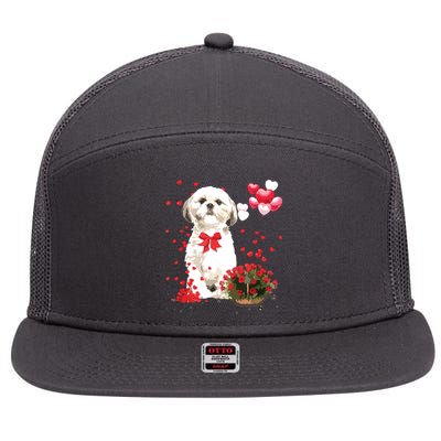 Shih Tzu Valentines Day Funny Dog Lover Happy Valentine 7 Panel Mesh Trucker Snapback Hat