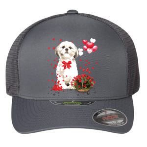 Shih Tzu Valentines Day Funny Dog Lover Happy Valentine Flexfit Unipanel Trucker Cap