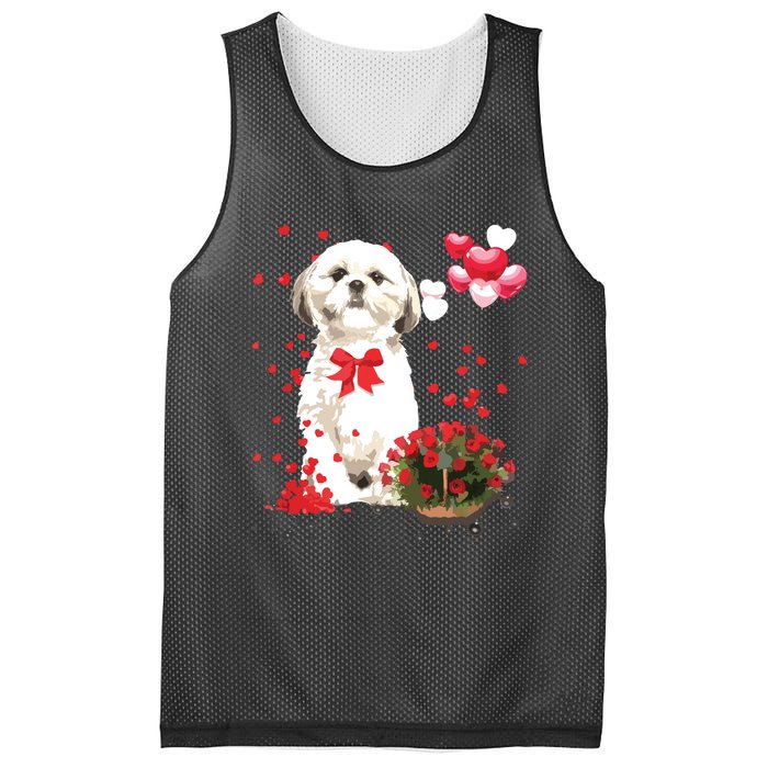 Shih Tzu Valentines Day Funny Dog Lover Happy Valentine Mesh Reversible Basketball Jersey Tank