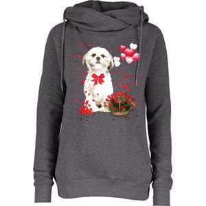 Shih Tzu Valentines Day Funny Dog Lover Happy Valentine Womens Funnel Neck Pullover Hood