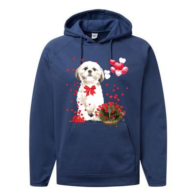 Shih Tzu Valentines Day Funny Dog Lover Happy Valentine Performance Fleece Hoodie