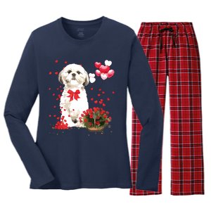 Shih Tzu Valentines Day Funny Dog Lover Happy Valentine Women's Long Sleeve Flannel Pajama Set 