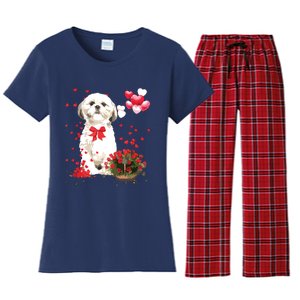 Shih Tzu Valentines Day Funny Dog Lover Happy Valentine Women's Flannel Pajama Set