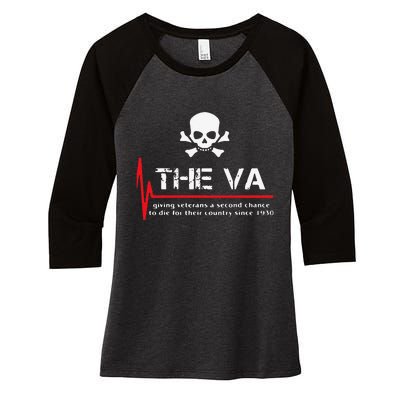 Skull The VA Giving Veterans A Second Chance Women's Tri-Blend 3/4-Sleeve Raglan Shirt