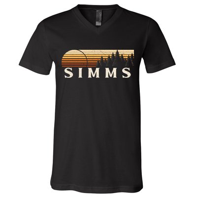 Simms Tx Vintage Evergreen Sunset Eighties Retro V-Neck T-Shirt