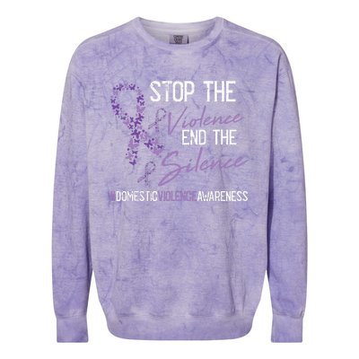 Stop The Violence Domestic Violence Awareness Ribbon Warrior Colorblast Crewneck Sweatshirt