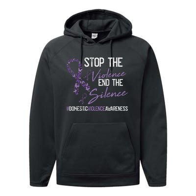 Stop The Violence Domestic Violence Awareness Ribbon Warrior Performance Fleece Hoodie