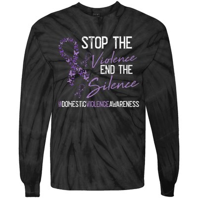 Stop The Violence Domestic Violence Awareness Ribbon Warrior Tie-Dye Long Sleeve Shirt