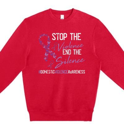 Stop The Violence Domestic Violence Awareness Ribbon Warrior Premium Crewneck Sweatshirt