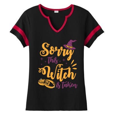 Sorry This Witch Is Taken Funny Cute Married Wife Halloween Funny Gift Ladies Halftime Notch Neck Tee