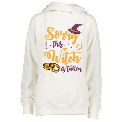 Sorry This Witch Is Taken Funny Cute Married Wife Halloween Funny Gift Womens Funnel Neck Pullover Hood