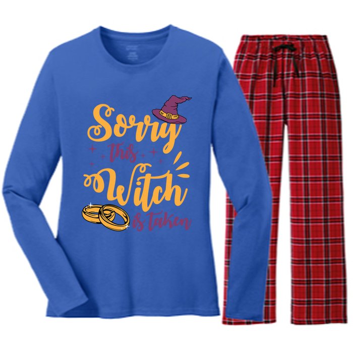 Sorry This Witch Is Taken Funny Cute Married Wife Halloween Funny Gift Women's Long Sleeve Flannel Pajama Set 