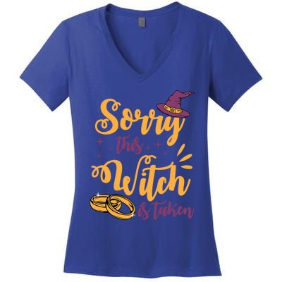 Sorry This Witch Is Taken Funny Cute Married Wife Halloween Funny Gift Women's V-Neck T-Shirt