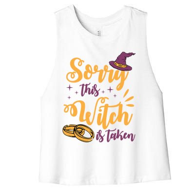 Sorry This Witch Is Taken Funny Cute Married Wife Halloween Funny Gift Women's Racerback Cropped Tank