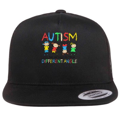 See The World From A Different Angle Autism Awareness Month Flat Bill Trucker Hat
