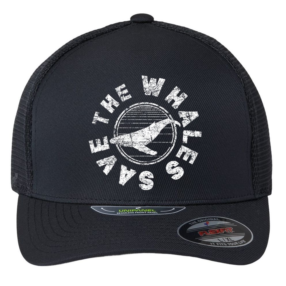 Save The Whales 80s Retro Ocean Conservation Vintage Gift Flexfit Unipanel Trucker Cap