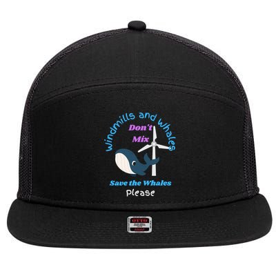 Save The Whales From Windmills In The Sea And Ocean Design Gift 7 Panel Mesh Trucker Snapback Hat