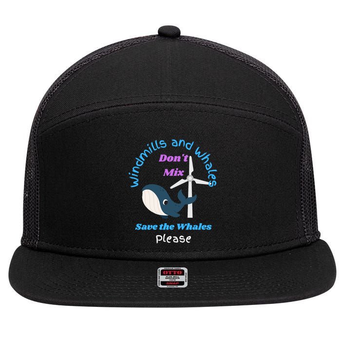 Save The Whales From Windmills In The Sea And Ocean Design Gift 7 Panel Mesh Trucker Snapback Hat