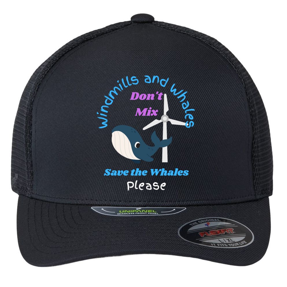 Save The Whales From Windmills In The Sea And Ocean Design Gift Flexfit Unipanel Trucker Cap
