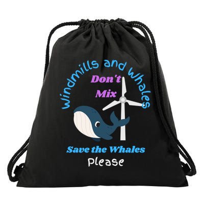 Save The Whales From Windmills In The Sea And Ocean Design Gift Drawstring Bag