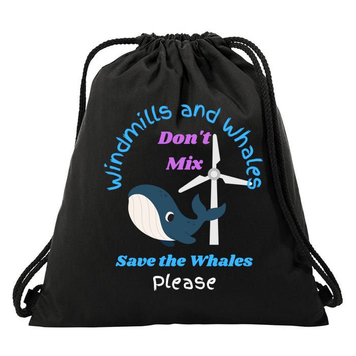 Save The Whales From Windmills In The Sea And Ocean Design Gift Drawstring Bag