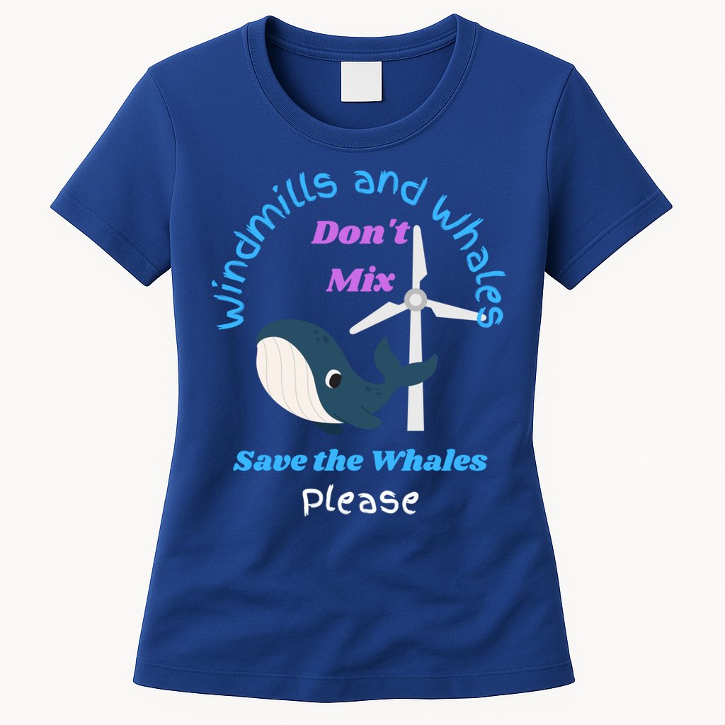 Save The Whales From Windmills In The Sea And Ocean Design Gift Womens T-Shirt