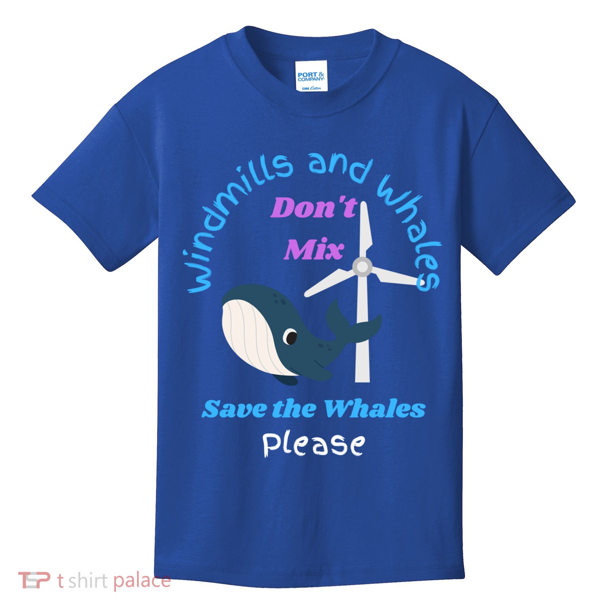 Save The Whales From Windmills In The Sea And Ocean Design Gift Kids T-Shirt